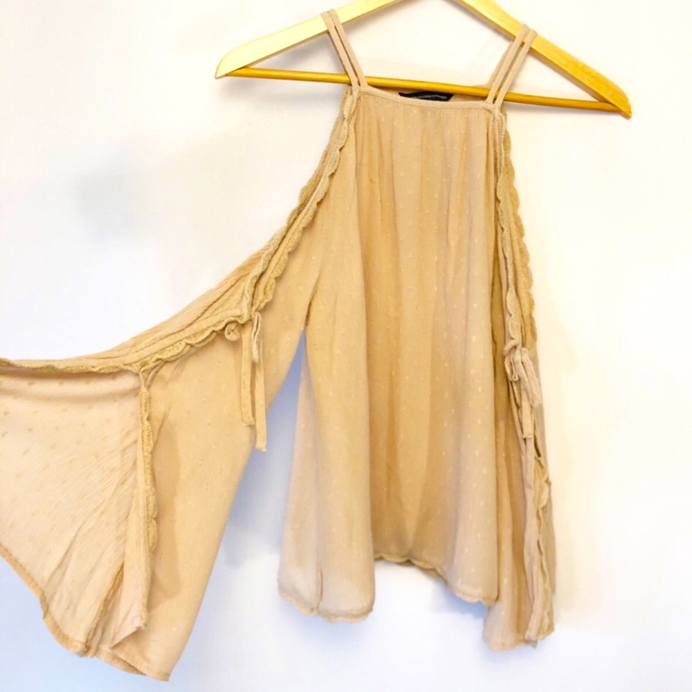 AMERICAN EAGLE Bell-Sleeve Top, Taupe/Beige, Size: Small (Fits like Medium), EUC